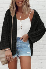 Load image into Gallery viewer, Black Hollow Out Knit Drop Shoulder Open Front Cardigan - Fashion Queen - 1