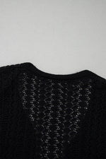 Load image into Gallery viewer, Black Hollow Out Knit Drop Shoulder Open Front Cardigan - Fashion Queen - 10
