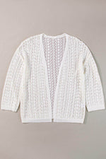 Load image into Gallery viewer, Black Hollow Out Knit Drop Shoulder Open Front Cardigan - Fashion Queen - 15