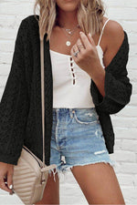 Load image into Gallery viewer, Black Hollow Out Knit Drop Shoulder Open Front Cardigan - Fashion Queen - 3