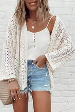 Load image into Gallery viewer, Black Hollow Out Knit Drop Shoulder Open Front Cardigan - Fashion Queen - 4