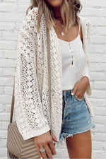 Load image into Gallery viewer, Black Hollow Out Knit Drop Shoulder Open Front Cardigan - Fashion Queen - 5