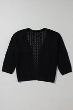 Load image into Gallery viewer, Black Hollow Out Knit Drop Shoulder Open Front Cardigan - Fashion Queen - 8