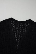 Load image into Gallery viewer, Black Hollow Out Knit Drop Shoulder Open Front Cardigan - Fashion Queen - 9