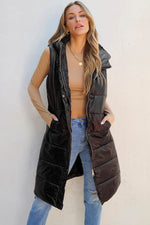 Load image into Gallery viewer, Black Hooded Long Quilted Vest Coat - Fashion Queen - 10