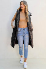 Load image into Gallery viewer, Black Hooded Long Quilted Vest Coat - Fashion Queen - 11