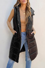 Load image into Gallery viewer, Black Hooded Long Quilted Vest Coat - Fashion Queen - 13