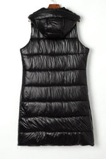 Load image into Gallery viewer, Black Hooded Long Quilted Vest Coat - Fashion Queen - 15