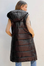 Load image into Gallery viewer, Black Hooded Long Quilted Vest Coat - Fashion Queen - 2