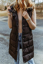Load image into Gallery viewer, Black Hooded Long Quilted Vest Coat - Fashion Queen - 20