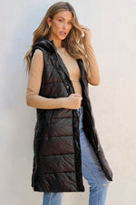Load image into Gallery viewer, Black Hooded Long Quilted Vest Coat - Fashion Queen - 3