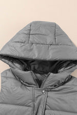Load image into Gallery viewer, Black Hooded Long Quilted Vest Coat - Fashion Queen - 30
