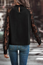 Load image into Gallery viewer, Black Keyhole Neckline Floral Lace Raglan Sleeve Blouse - Fashion Queen - 2