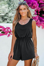 Load image into Gallery viewer, Black Knotted Backless Elastic Waist Sleeveless Romper - Fashion Queen - 3