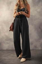Load image into Gallery viewer, Black Knotted Straps Button Textured Drawstring Jumpsuit - Fashion Queen -  1