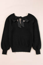 Load image into Gallery viewer, Black Lantern Sleeve V Neck Knot Back Sweater - Fashion Queen - 14