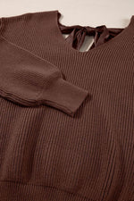 Load image into Gallery viewer, Black Lantern Sleeve V Neck Knot Back Sweater - Fashion Queen - 23