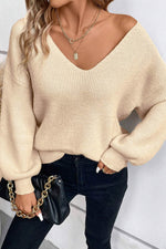 Load image into Gallery viewer, Black Lantern Sleeve V Neck Knot Back Sweater - Fashion Queen - 9