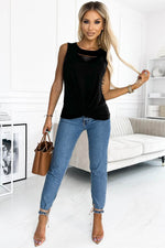 Load image into Gallery viewer, Black Laser Cut Slits Twist Front Tank Top - Fashion Queen - 4