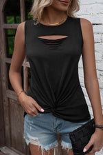 Load image into Gallery viewer, Black Laser Cut Slits Twist Front Tank Top - Fashion Queen - 8