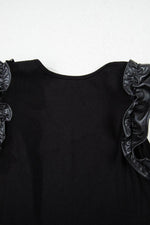Load image into Gallery viewer, Black Leatherette Ruffle Patchwork Ribbed V Neck Bodysuit - Fashion Queen - 17