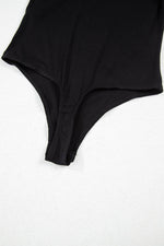 Load image into Gallery viewer, Black Leatherette Ruffle Patchwork Ribbed V Neck Bodysuit - Fashion Queen - 18