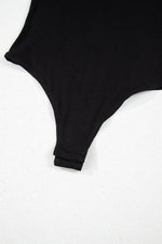 Load image into Gallery viewer, Black Leatherette Ruffle Patchwork Ribbed V Neck Bodysuit - Fashion Queen - 21