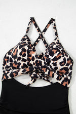 Load image into Gallery viewer, Black Leopard 2-tone Crossed Cutout Backless Monokini - Fashion Queen - 11