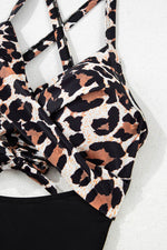 Load image into Gallery viewer, Black Leopard 2-tone Crossed Cutout Backless Monokini - Fashion Queen - 12