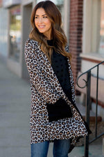 Load image into Gallery viewer, Black Leopard Patched Pocket Open Front Cardigan - Fashion Queen - 12