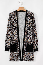 Load image into Gallery viewer, Black Leopard Patched Pocket Open Front Cardigan - Fashion Queen - 13