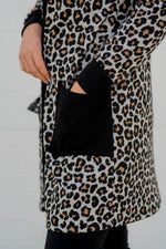 Load image into Gallery viewer, Black Leopard Patched Pocket Open Front Cardigan - Fashion Queen - 3