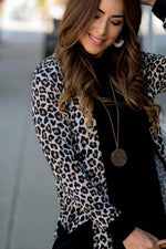 Load image into Gallery viewer, Black Leopard Patched Pocket Open Front Cardigan - Fashion Queen - 6