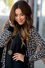 Load image into Gallery viewer, Black Leopard Patched Pocket Open Front Cardigan - Fashion Queen - 7
