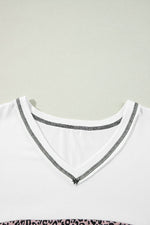 Load image into Gallery viewer, Black Leopard Print Colorblock V Neck Long Sleeve Plus Size Top - Fashion Queen - 15