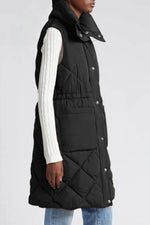 Load image into Gallery viewer, Black Longline Quilted Stand Collar Puffer Vest - Fashion Queen - 3