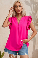 Load image into Gallery viewer, Black Notched Neck Ruffle Sleeve Blouse - Fashion Queen - 17