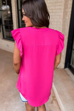 Load image into Gallery viewer, Black Notched Neck Ruffle Sleeve Blouse - Fashion Queen - 5