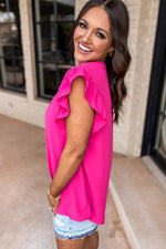 Load image into Gallery viewer, Black Notched Neck Ruffle Sleeve Blouse - Fashion Queen - 6