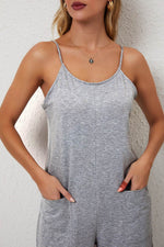 Load image into Gallery viewer, Black Patch Pockets Spaghetti Strap Wide Leg Jumpsuit - Fashion Queen - 24