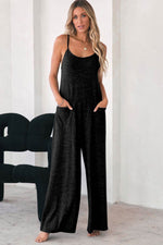 Load image into Gallery viewer, Black Patch Pockets Spaghetti Strap Wide Leg Jumpsuit - Fashion Queen - 8