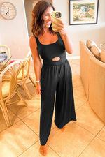 Load image into Gallery viewer, Black Peekaboo Wide Leg Square Neck Sleeveless Jumpsuit - Fashion Queen - 4