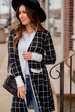 Load image into Gallery viewer, Black Plaid Colorblock Edge Open Cardigan with Pocket - Fashion Queen - 3