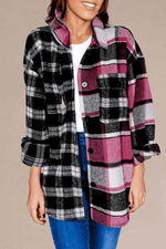 Load image into Gallery viewer, Black Plaid Colorblock Loose Shacket - Fashion Queen - 3