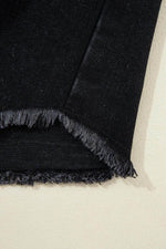 Load image into Gallery viewer, Black Plaid Sleeve Frayed Hem Hooded Denim Jacket - Fashion Queen - 16