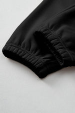 Load image into Gallery viewer, Black Plain Half Zip V Neck Ribbed Edge Loose Tracksuit - Fashion Queen -  15