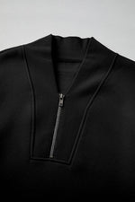 Load image into Gallery viewer, Black Plain Half Zip V Neck Ribbed Edge Loose Tracksuit - Fashion Queen -  8