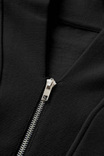 Load image into Gallery viewer, Black Plain Half Zip V Neck Ribbed Edge Loose Tracksuit - Fashion Queen -  9