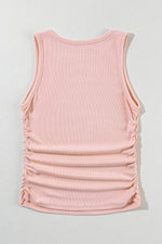 Load image into Gallery viewer, Black Plain Ruched Side Slim Tank Top - Fashion Queen - 16