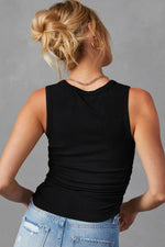 Load image into Gallery viewer, Black Plain Ruched Side Slim Tank Top - Fashion Queen - 3